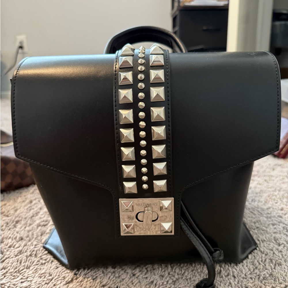 Valentino Black Backpack with Silver Studs